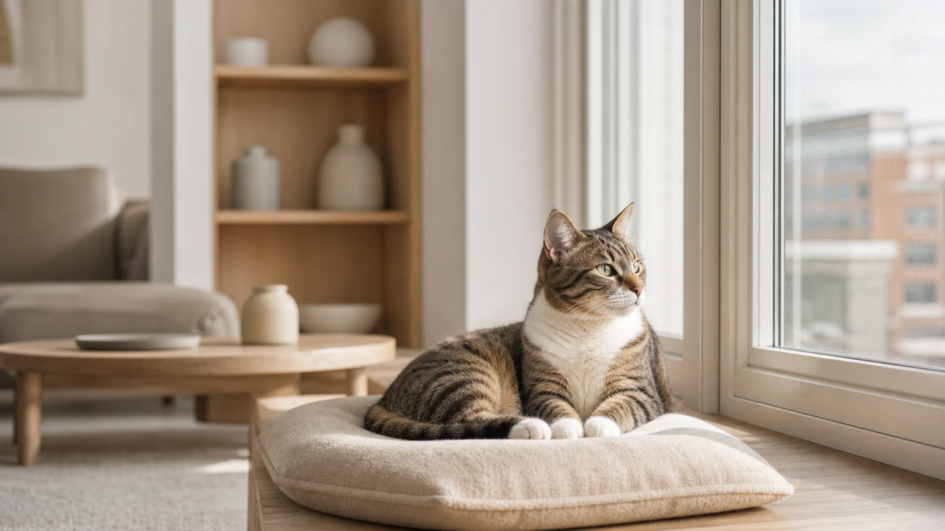 Gato relaxado em um ambiente doméstico claro